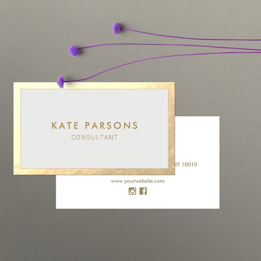 Einfache moderne Gold Border Gray Business Card Visitenkarte
