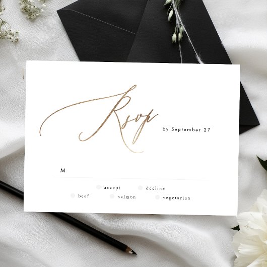 Einfache moderne Gold Calligraphy Wedding RSVP Car Karte