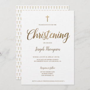 Einfache moderne Gold Cross Junge Weihnachten Einladung