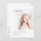 Einfache moderne Gold Custom Foto Neue Baby Geburt Ankündigungspostkarte (Vorne/Hinten)