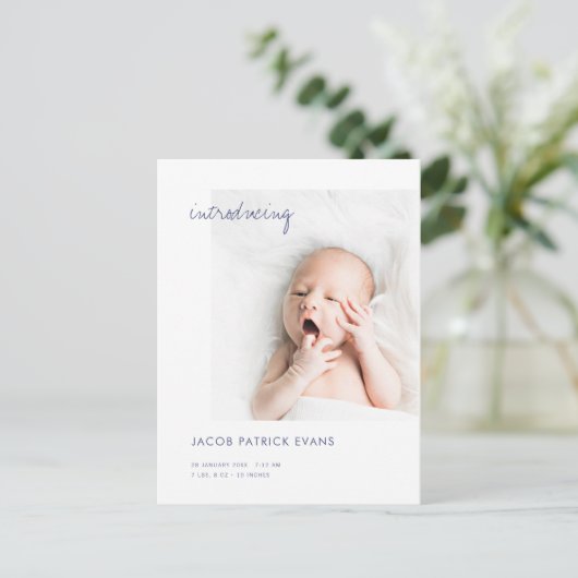 Einfache moderne Gold Custom Foto Neue Baby Geburt Ankündigungspostkarte (Stehend Vorderseite)