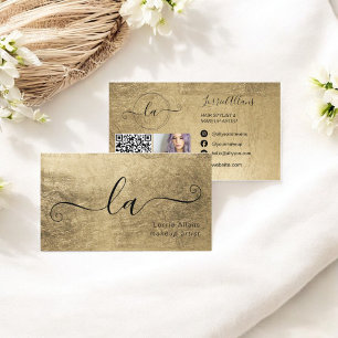Einfache moderne Gold Foto Qr Makeup Artist Visitenkarte