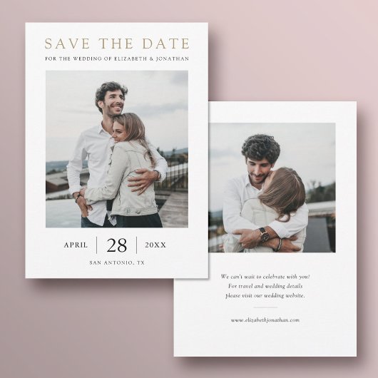 Einfache moderne Gold Multi Foto Hochzeit Save The Date