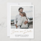 Einfache moderne Gold Script 2 Foto Hochzeit Save The Date (Vorderseite)