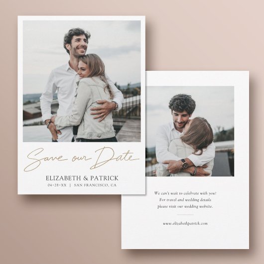 Einfache moderne Gold Script 2 Foto Hochzeit Save The Date