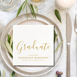 Einfache moderne Gold Script Graduation Party Serviette