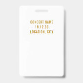 Einfache, moderne Gold Script VIP All Access Pass Ausweis (Rückseite)