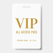 Einfache, moderne Gold Script VIP All Access Pass Ausweis (Vorderseite)