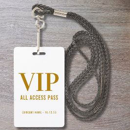 Einfache, moderne Gold Script VIP All Access Pass Ausweis
