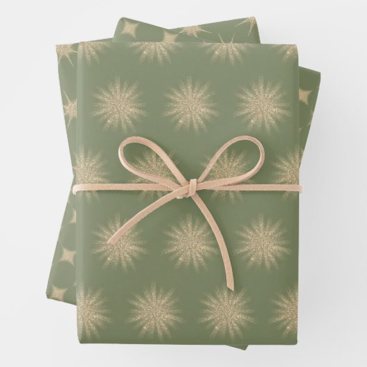 Einfache moderne Gold-Sternexplosion Soft Green Ch Geschenkpapier Set (Beispiel)