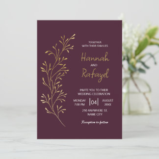 Einfache moderne goldene Blatt Burgunder Hochzeit Einladung