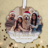 Einfache moderne Goldene Schrift 2 Foto Weihnachte Ornament Karte