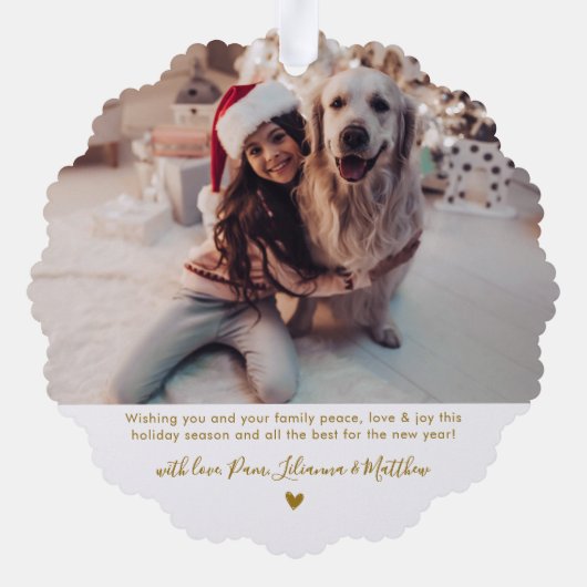 Einfache moderne Goldene Schrift 2 Foto Weihnachte Ornament Karte (Rückseite)