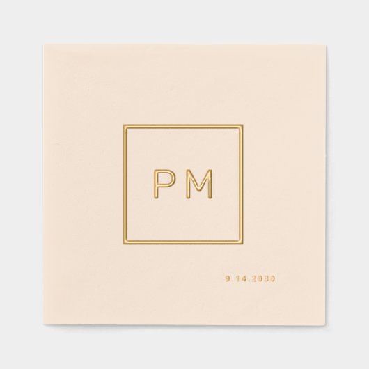 Einfache moderne Goldfolie gerahmt Hochzeitsmonogr Servietten Mit Folie (Vorderseite)