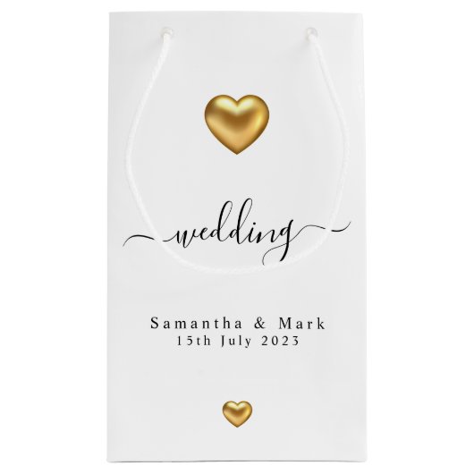 Einfache moderne Goldherz Hochzeit kleine Geschenk Kleine Geschenktüte (Rückseite)