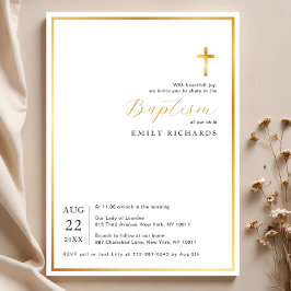 Einfache, moderne Goldkreuz-Taufe Einladung