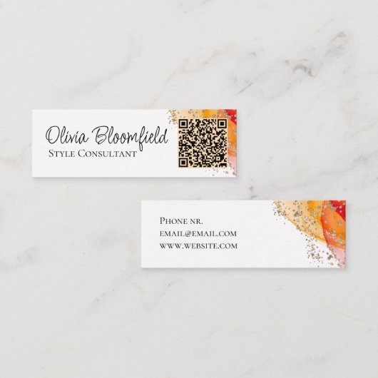 Einfache, moderne Goldpinken QR-Code Mini Visitenkarte (Vorne/Hinten)