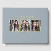 Einfache, moderne Goldrahmen mit drei Fotos Gästebuch (Vorderseite)