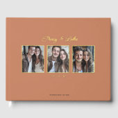 Einfache, moderne Goldrahmen mit drei Fotos Gästebuch (Vorderseite)