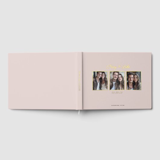 Einfache, moderne Goldrahmen mit drei Fotos Gästebuch (Voll)