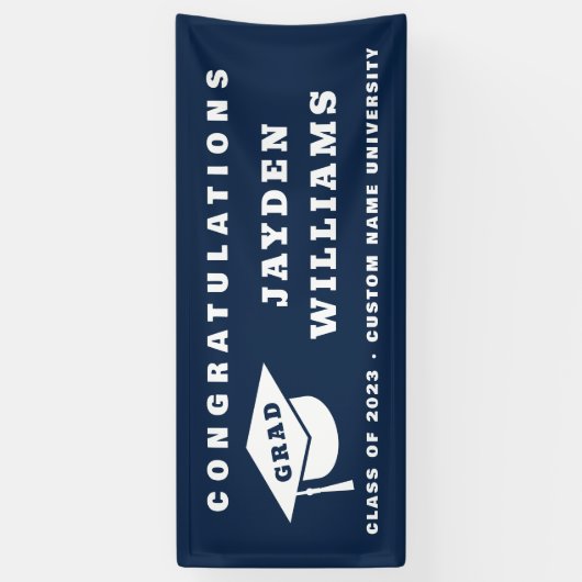 Einfache moderne Grad Cap Navy Blue Graduation Par Banner (Vertikal)