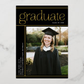 Einfache moderne Graduate Abschluss Black Gold REA Folieneinladung (Vorderseite)