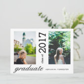 Einfache moderne Graduate Zwei Fotos Einladung (Stehend Vorderseite)