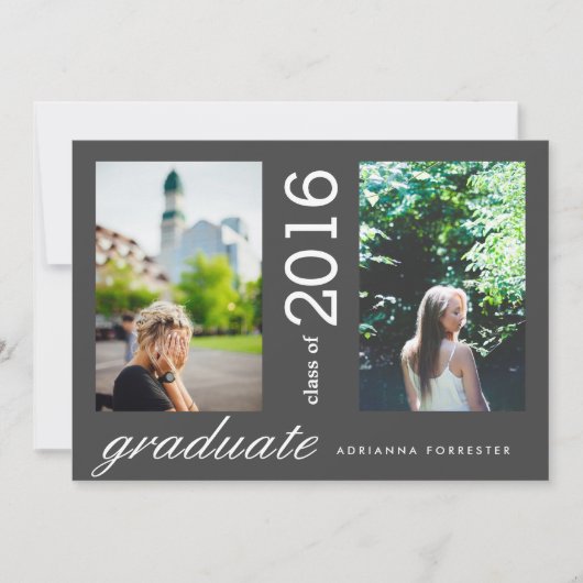 Einfache moderne Graduierung zwei Foto Steinkohle Einladung (Vorderseite)