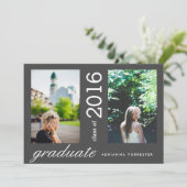 Einfache moderne Graduierung zwei Foto Steinkohle Einladung (Stehend Vorderseite)
