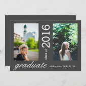 Einfache moderne Graduierung zwei Foto Steinkohle Einladung (Vorne/Hinten)