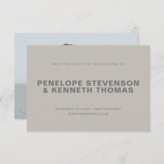 Einfache moderne graue Taupe neutrales Foto Hochze Save The Date (Vorne/Hinten)