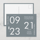 Einfache moderne graue Typografie Save the Date An Ankündigungspostkarte (Vorne/Hinten)
