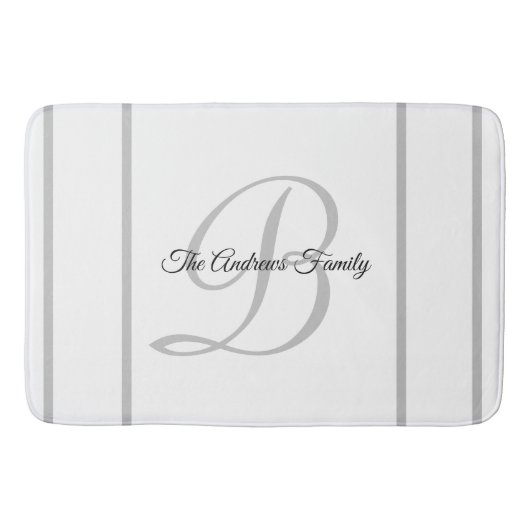 Einfache, moderne, graue, weiße Monogramm-Familie Badematte (Vorderseite)