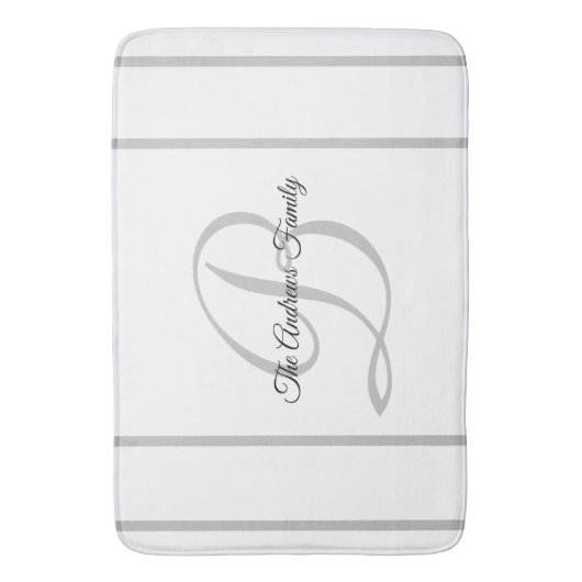 Einfache, moderne, graue, weiße Monogramm-Familie Badematte (Vorderseite Vertikal)
