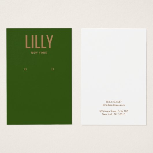 Einfache, moderne Green Earring Display Card (Vorne & Hinten)