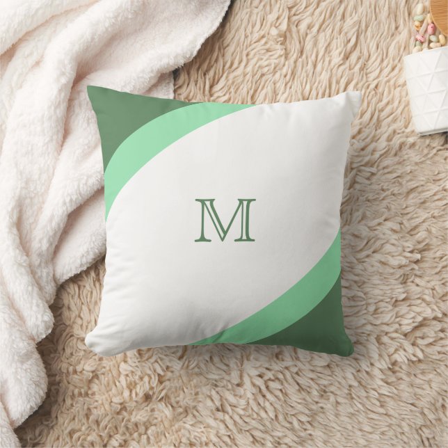 Einfache, moderne, grün und weiß gestreifte Monogr Kissen (Decke)