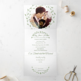 Einfache moderne grüne Asche Hochzeit Tri-Fold Inv Dreifach Gefaltete Einladung