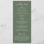 Einfache moderne grüne Hochzeit in Olivenfarbe Programm (Rückseite)