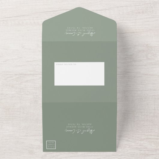 Einfache, moderne, grüne Kalligrafie All In One Einladung (Außenbereich)