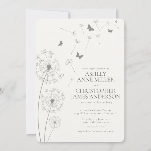 Einfache moderne, grüne Leuchte Hochzeit Einladung (Vorderseite)