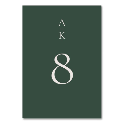 Einfache moderne grüne Mongram-Mix-Hochzeit Tischnummer (Rückseite)