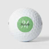 Einfache moderne grüne Monogrammbezeichnung + Init Golfball (Vorderseite)