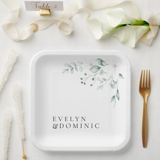 Einfache moderne Grüne Pflanzen Hochzeitsfeier Pappteller (Hochzeit)