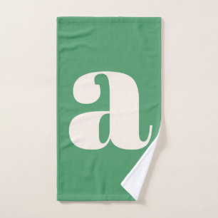 Einfache, moderne grüne Retro-Monogramm Badhandtuch Set
