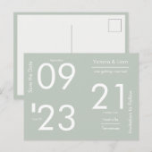Einfache, moderne, grüne Typografie Save the Date Ankündigungspostkarte (Vorne/Hinten)
