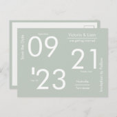 Einfache, moderne, grüne Typografie Save the Date Ankündigungspostkarte (Vorne/Hinten)