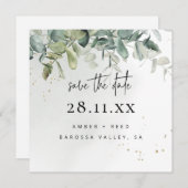 Einfache moderne Grünfläche & Goldene Grünfläche Save The Date (Vorne/Hinten)