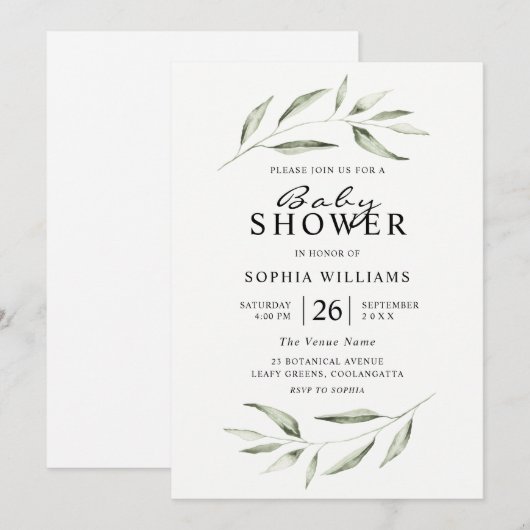 Einfache moderne Grünleder-Kinderdusche Einladung (Vorne/Hinten)