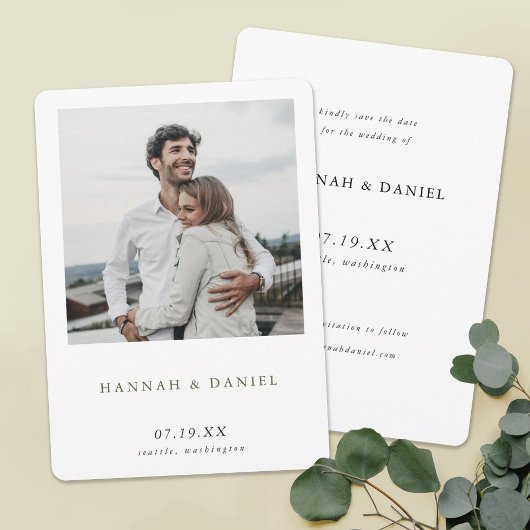 Einfache moderne Grüntexte mit Foto für Grenzen Save The Date