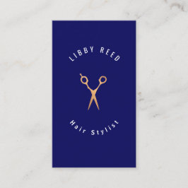 Einfache moderne Hair Stylist Gold Scissors Navy B Visitenkarte